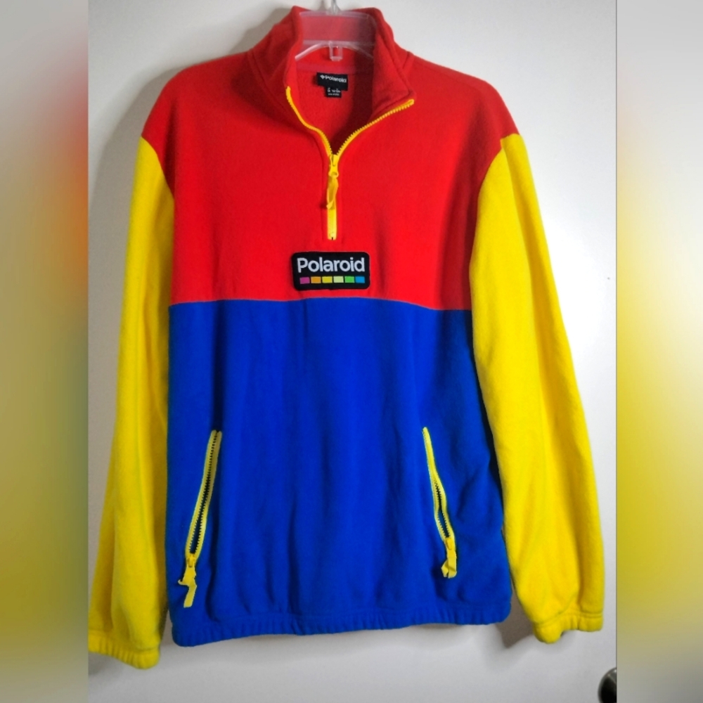 Polaroid (Size M) Men's Multicolor Colorblock LS Fleece 1/4 Zip Pullover Sweater